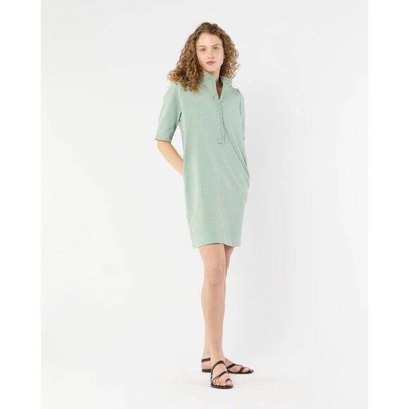 NWT Ann Mashburn Size Small Frill Dress Green White Small Bengal Stripe Stretchy - Picture 1 of 16